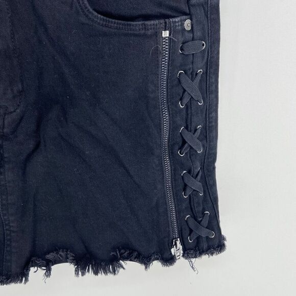 Blank NYC Mystique Womens Black Denim New Lace Up side Mini skirt 29 - Picture 3 of 7